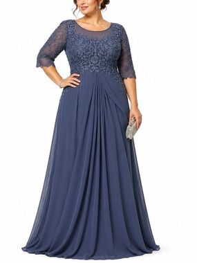 JJ’s House Dusted Denim Chiffon Lace Formal Gown XL XXL 2XL Mother Bride